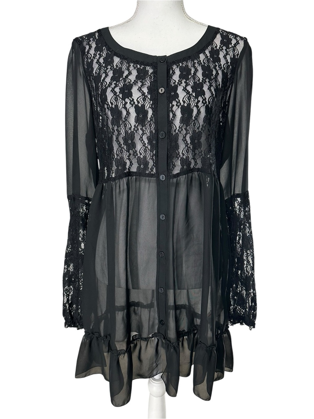 VENUS / Black Sheer & Lace Dress / Size 12 / Whimsigoth Fairycore Boho